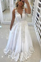 Spitze Elegante Ärmellos V-Ausschnitt Lange A Linie Hochzeitskleid - Seite 1
