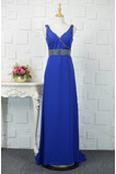 V-Ausschnitt Natürliche Taille Übergröße Perlengürtel Blaue Abendkleid