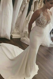 Spitzenüberlagerung V-Ausschnitt Romantisch Lange Brautkleid