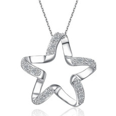 Schlüsselbein Frauen Silber fünf-Spitzen Stern eingelegten Diamant Halskette & Anhänger
