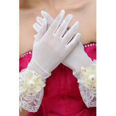 Elfenbein Kurze Transluzent Halle Bördeln Volle finger Hochzeit Handschuhe