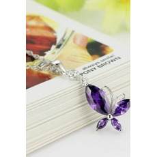 Mode lila eingelegten Diamant Insekt Silber Halskette & Anhänger