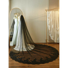 Schwarzer Brautschleier für die Hochzeit, Spitzen-Paillettenschleier, 3 Meter langer Brautschleier
