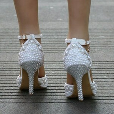 Sandalen mit hohen Absätzen Perlen Strass Sandalen weiße Hochzeitsschuhe