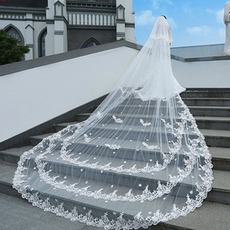 Weißer Spitzenschleier Hochzeitsbraut Kirchenschleier dreidimensionaler Blumenschleier
