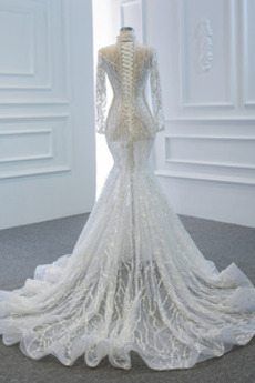Meerjungfrau Schnüren Fegen zug Sexy Illusionshülsen Hochzeitskleid