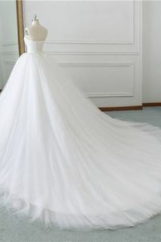 Schnüren Natürliche Taille Tüll Gekerbt einfache Hochzeitskleid