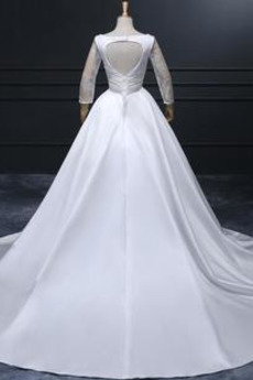 Lange Gefaltete Mieder Lange Ärmel Natürliche Taille Hochzeitskleid