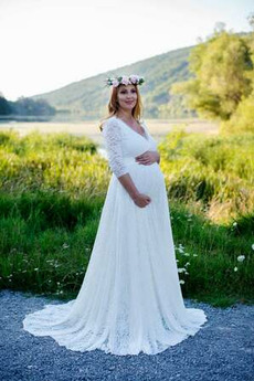Mutterschaft Reißverschluss v-Hals Reich Illusionshülsen Brautkleid