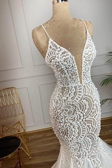 Meerjungfrau Natürliche Taille Ärmellos Abperleffekt Hochzeitskleid