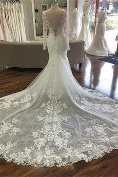 Meerjungfrau Natürliche Taille Tiefer V-Ausschnitt Hochzeitskleid
