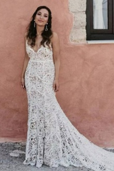 Natürliche Taille Tiefer V-Ausschnitt Elegante Hochzeitskleid