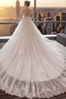 Ärmellos Spitze Natürliche Taille Lange Luxuriöse Brautkleid