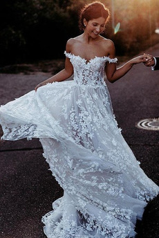 Draussen Lange A Linie Natürliche Taille Reißverschluss Hochzeitskleid