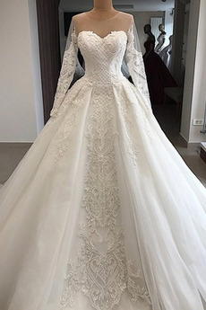 Juwel Juwel akzentuiertes Mieder Natürliche Taille Hochzeitskleid