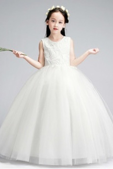 Hochzeit Tüll Knöchellänge Elegante Juwel Blumenmädchen kleid