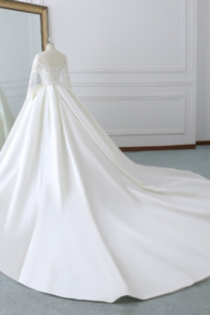 Tau Schulter Königlicher Zug Natürliche Taille Hochzeitskleid