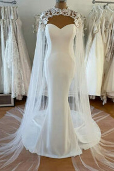 Tüll einfache Fegen zug Trägerlos Meerjungfrau Hochzeitskleid