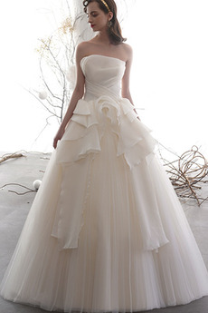 Trägerlos Drapiert Natürliche Taille Bodenlänge Hochzeitskleid