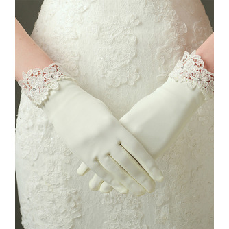 Elfenbein Spitze Kurze Satin Geeignete Volle finger Hochzeit Handschuhe - Seite 1