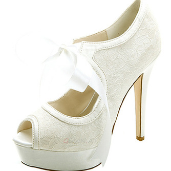 Elegante Spitze High Heel wasserdichte Plattform Damenschuhe Satinbänder Bankett Hochzeitsschuhe Mode Schuhe - Seite 2