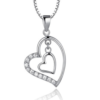 Heart-shaped Frauen kurze Intarsien Diamant Halskette & Anhänger Silber - Seite 1