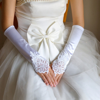 Fingerlose Bördeln Lange Weiß Vintage Elastischer Satin Hochzeit Handschuhe - Seite 1