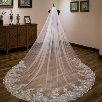 Schleppschleier für die Braut, Hochzeitsaccessoires, Schleier mit Haarkamm, 3 Meter langer Pailletten-Spitzenschleier - Seite 1