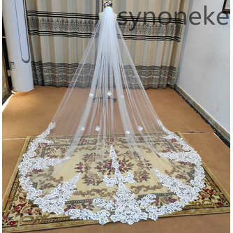 Langer Hochzeitsschleier weiß/elfenbein Braut Luxus Schwanzschleier langer Spitzenschleier mit Kamm - Seite 1