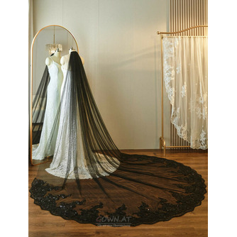 Schwarzer Brautschleier für die Hochzeit, Spitzen-Paillettenschleier, 3 Meter langer Brautschleier - Seite 2