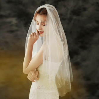 Einfache Hochzeitsschleier Braut Hochzeit Kopfschmuck Foto Studio Foto Schleier Doppelbestellung Perlenschleier - Seite 1