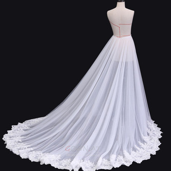 Abnehmbares Hochzeitskleid Tüllrock Abnehmbares Spitzenkleid mit langschwänzigem Gaze-Zug - Seite 5