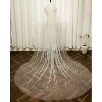 Perlen-Brautschleier großer nachlaufender Brautschleier mit Haarkamm aus glattem Garn 3 Meter lang - Seite 1