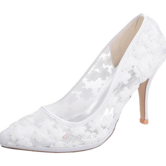 Frühlingsspitzeflacher Mund zeigte einzelne Schuhe gestickte weiße Hochzeitsschuhe der Blumenhohen absätze - Seite 2