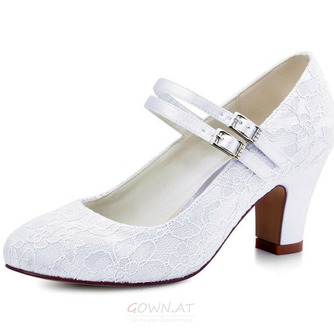 Weiße Spitze dicke Ferse Hochzeitsschuhe runde Zehen High Heel Hochzeitsschuhe Brautjungfer Schuhe - Seite 1