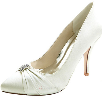 Weibliche spitze Hochzeitsschuhe Mode High Heel Strass Satin Schuhe - Seite 1