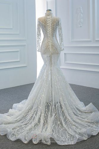Meerjungfrau Schnüren Fegen zug Sexy Illusionshülsen Hochzeitskleid - Seite 2