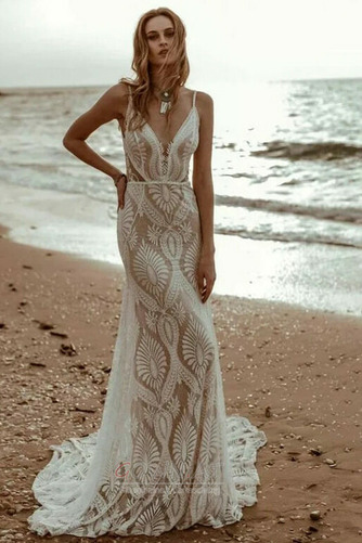 Strand Spitze Natürliche Taille Fallen Meerjungfrau Hochzeitskleid - Seite 1