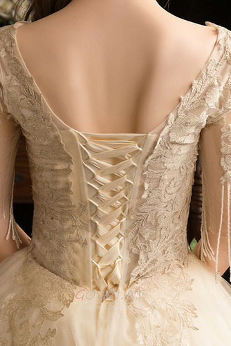 Stickerei Natürliche Taille Tiefer V-Ausschnitt Hochzeitskleid - Seite 4