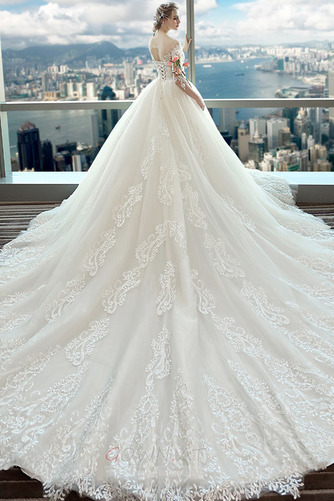 Natürliche Taille Winter Appliques Akzentuierte Rosette Luxuriöse Brautkleid - Seite 2