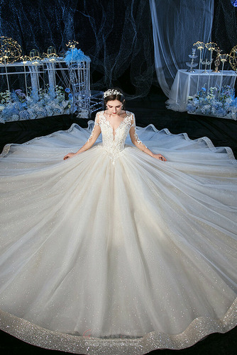 Luxuriös Illusionshülsen Schnüren Drapiert Ärmellos Hochzeitskleid - Seite 5