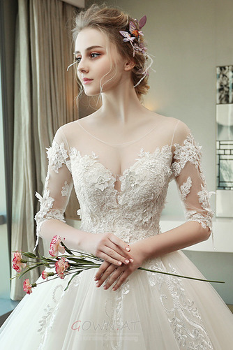 Natürliche Taille Winter Appliques Akzentuierte Rosette Luxuriöse Brautkleid - Seite 4