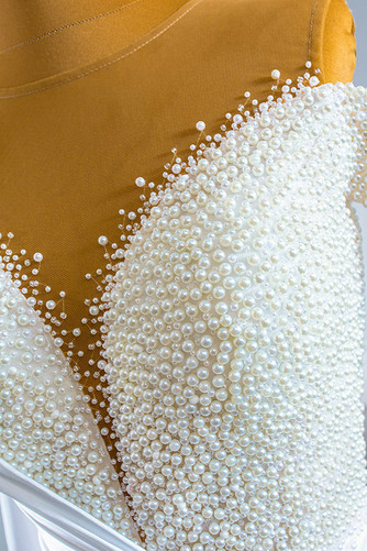 Lange Asymmetrisch Zierlich Perlen Schnüren Ärmellos Brautkleid - Seite 6