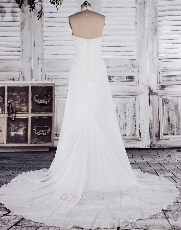 Chiffon Weiß A Linie Dünn Weiß Lehnenlose Klassische Brautkleid